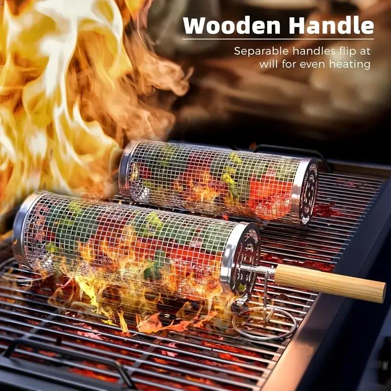 Outdoor Camping Bbq - Paslanmaz Çelik Barbekü Izgara Sepeti, Yuvarlak